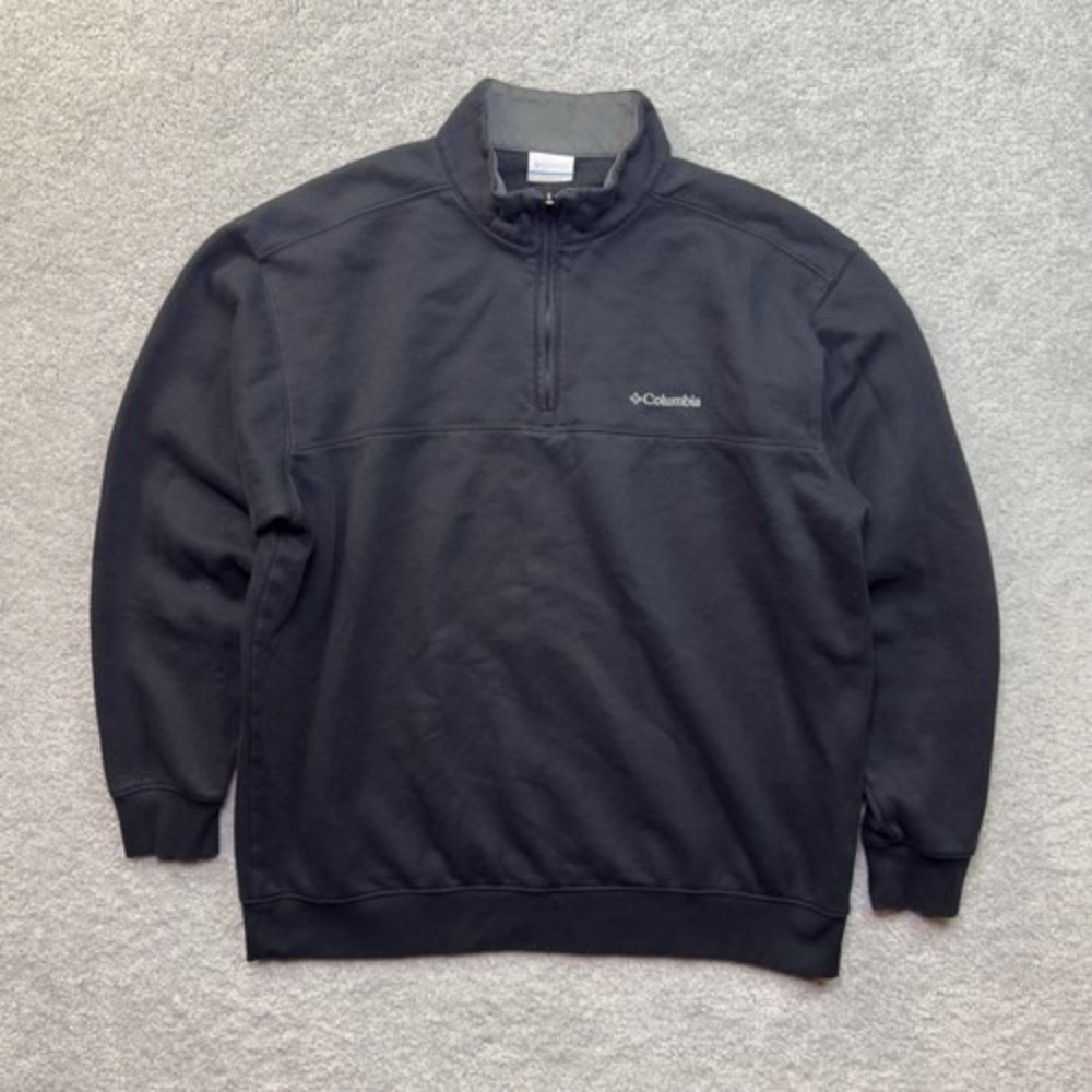 Columbia Quarter Zip Sweatshirt Men's XL Black Cotton Blend Fleece Pullover Logo